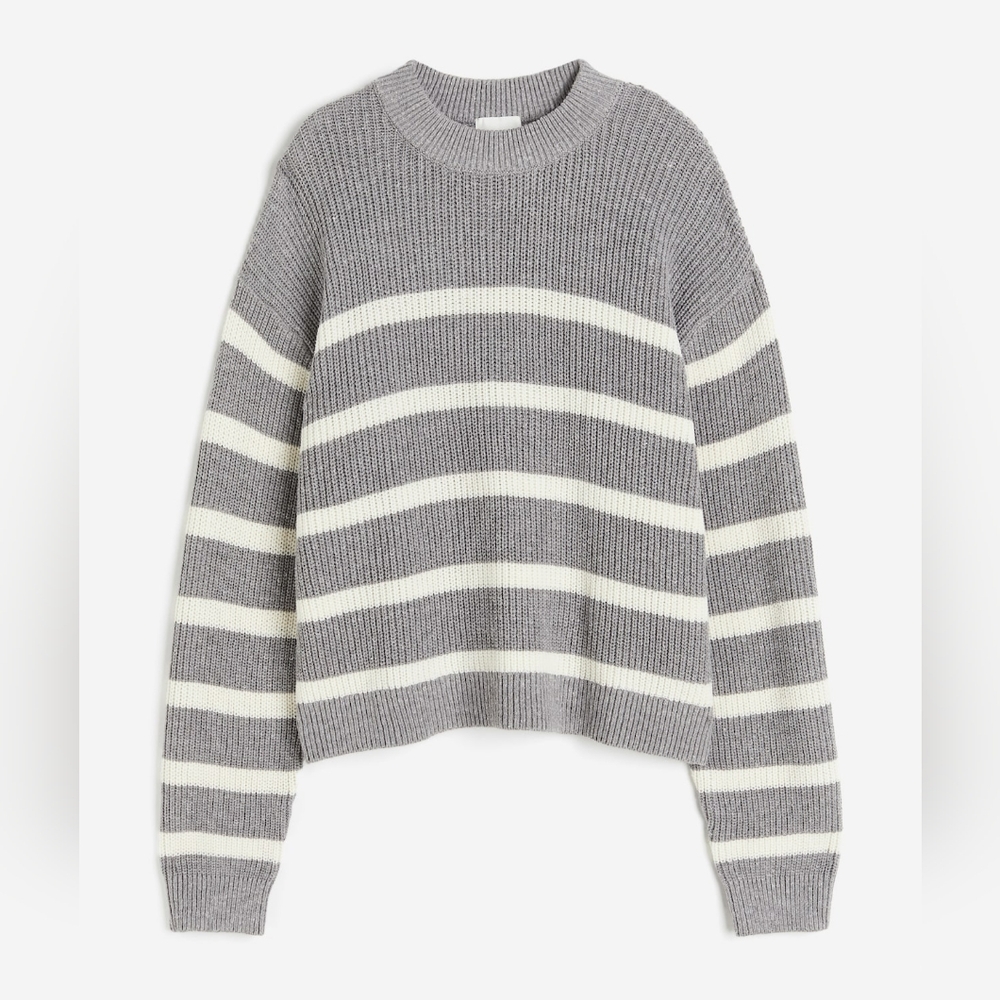 H&M Rib-knit Sweater | Grey & White Stripe | XS